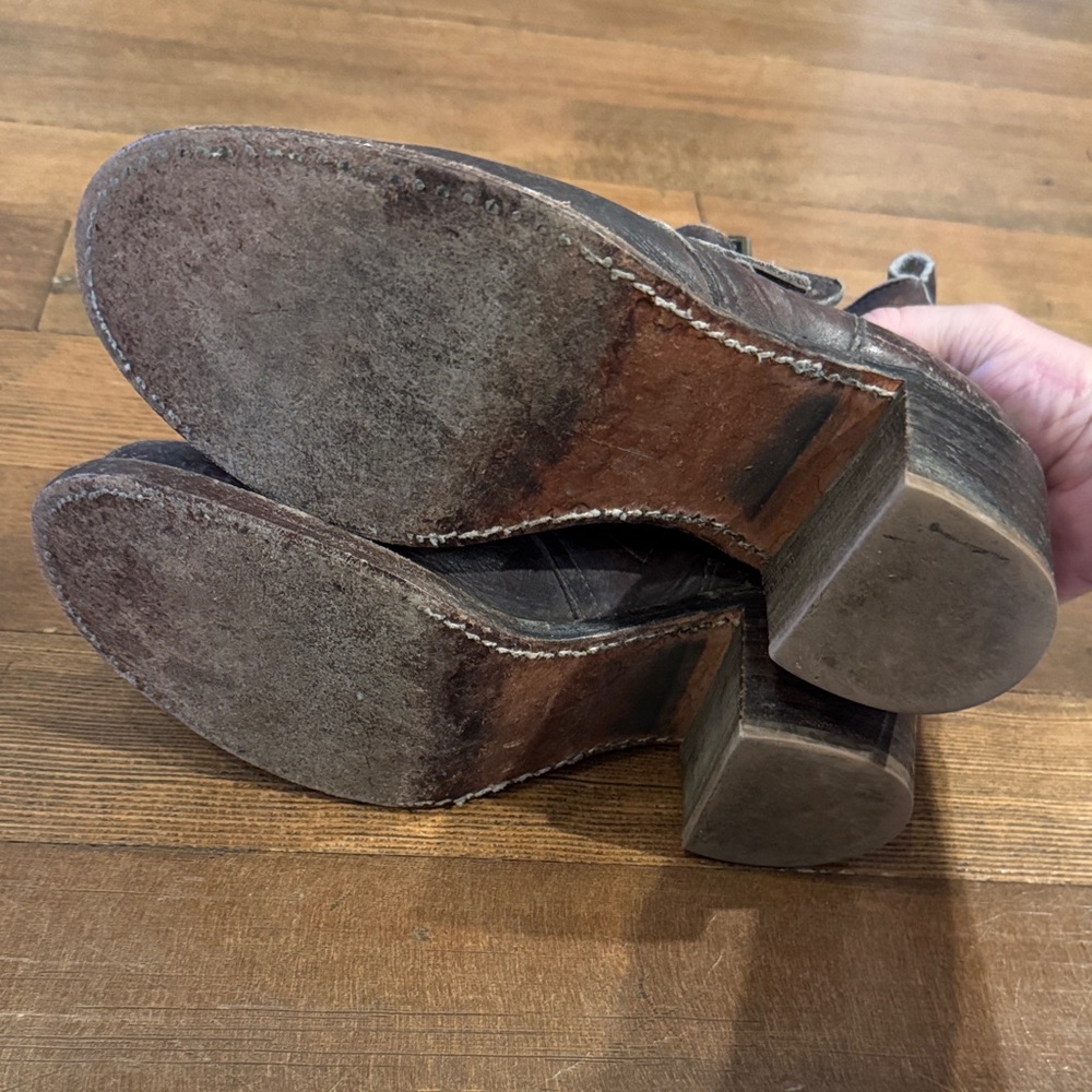 Frye Brown Leather Buckle Ankle Boots - Picture 4 of 5
